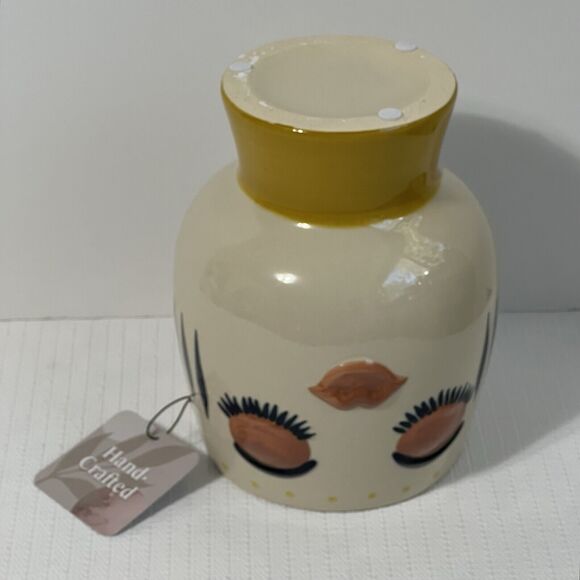 Bulgy Eye Face Ceramic Pedestal Planter Flower Pot Multi Tall Handcrafted - Picture 14 of 16